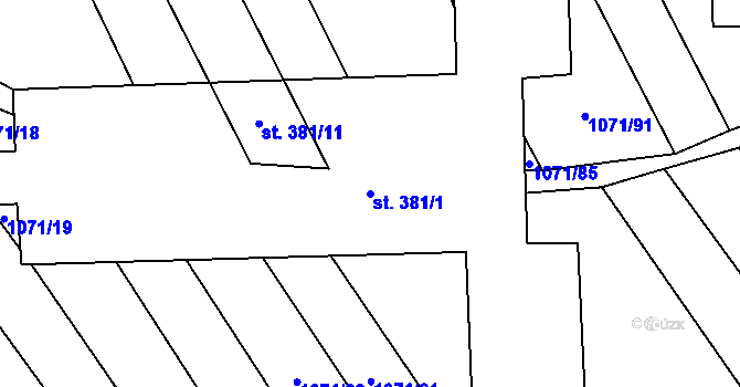 Parcela st. 381/1 v KÚ Mistřice I, Katastrální mapa