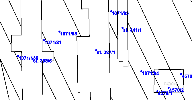 Parcela st. 387/1 v KÚ Mistřice I, Katastrální mapa