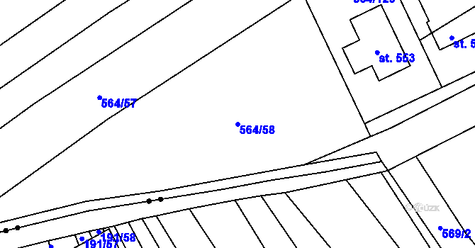Parcela st. 564/58 v KÚ Mistřice I, Katastrální mapa