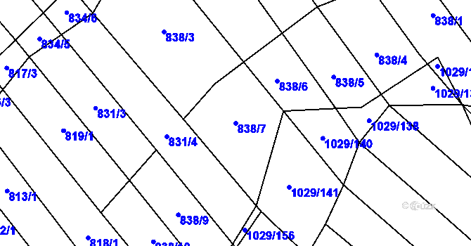 Parcela st. 838/7 v KÚ Mistřice I, Katastrální mapa