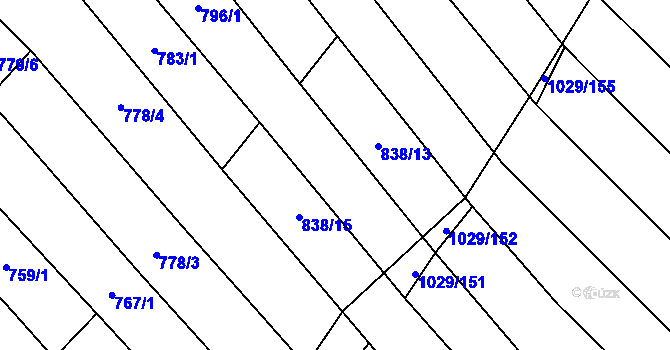 Parcela st. 838/14 v KÚ Mistřice I, Katastrální mapa