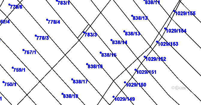 Parcela st. 838/15 v KÚ Mistřice I, Katastrální mapa