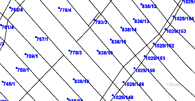 Parcela st. 838/16 v KÚ Mistřice I, Katastrální mapa