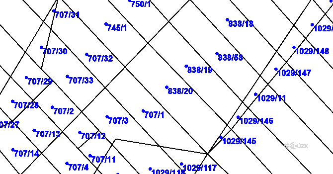 Parcela st. 838/20 v KÚ Mistřice I, Katastrální mapa