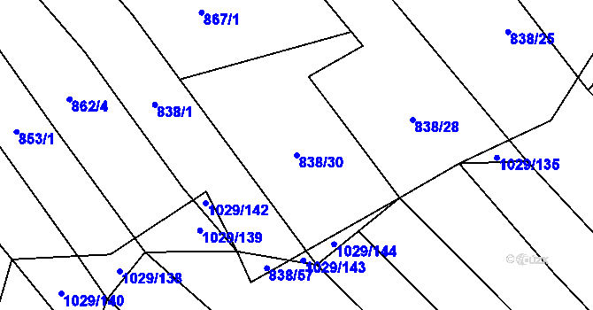 Parcela st. 838/30 v KÚ Mistřice I, Katastrální mapa