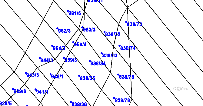 Parcela st. 838/33 v KÚ Mistřice I, Katastrální mapa