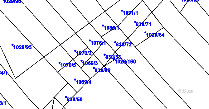 Parcela st. 838/53 v KÚ Mistřice I, Katastrální mapa