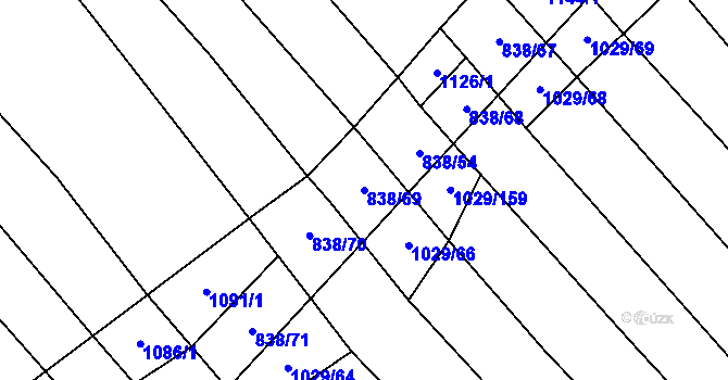 Parcela st. 838/69 v KÚ Mistřice I, Katastrální mapa
