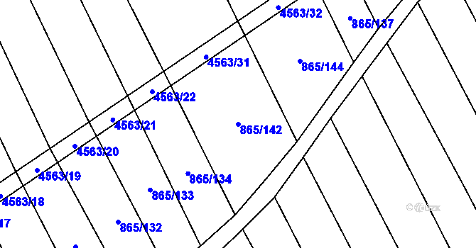 Parcela st. 865/142 v KÚ Mistřice I, Katastrální mapa