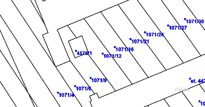Parcela st. 1071/12 v KÚ Mistřice I, Katastrální mapa