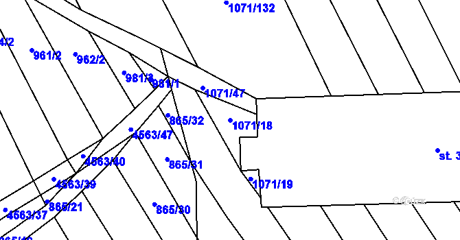 Parcela st. 1071/18 v KÚ Mistřice I, Katastrální mapa