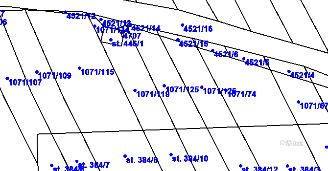 Parcela st. 1071/125 v KÚ Mistřice I, Katastrální mapa