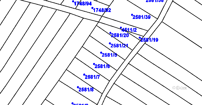 Parcela st. 2581/5 v KÚ Mistřice I, Katastrální mapa