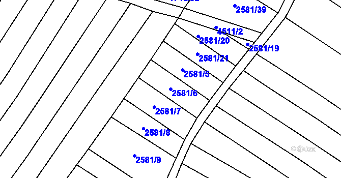 Parcela st. 2581/6 v KÚ Mistřice I, Katastrální mapa