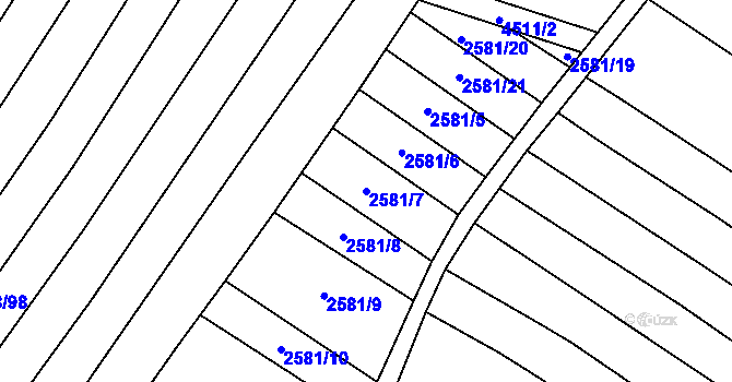 Parcela st. 2581/7 v KÚ Mistřice I, Katastrální mapa
