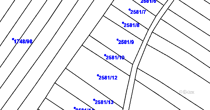 Parcela st. 2581/10 v KÚ Mistřice I, Katastrální mapa