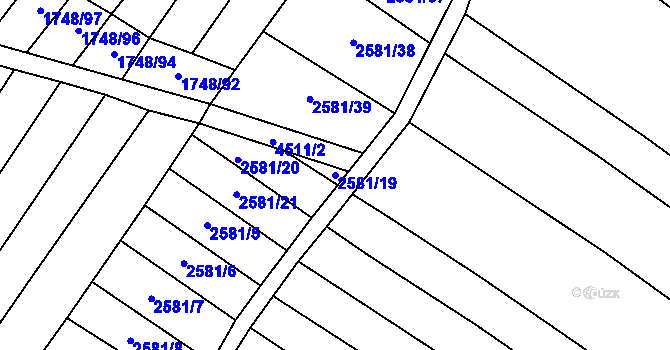 Parcela st. 2581/19 v KÚ Mistřice I, Katastrální mapa