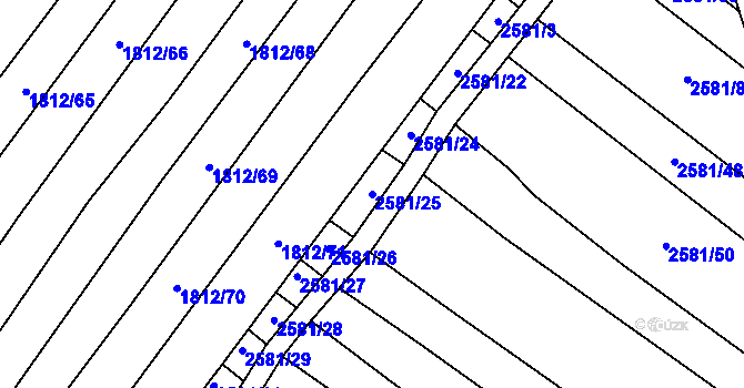 Parcela st. 2581/25 v KÚ Mistřice I, Katastrální mapa