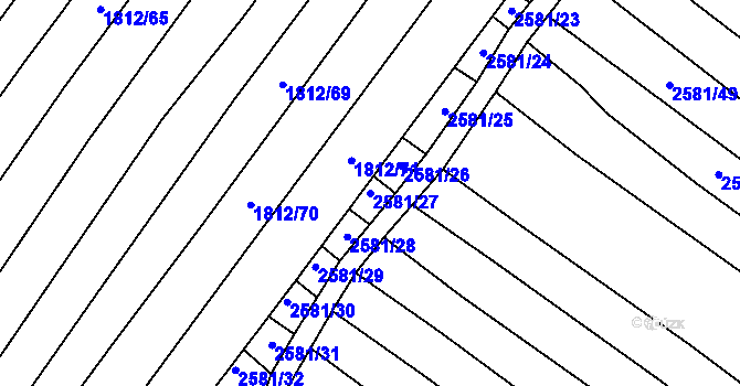 Parcela st. 2581/27 v KÚ Mistřice I, Katastrální mapa