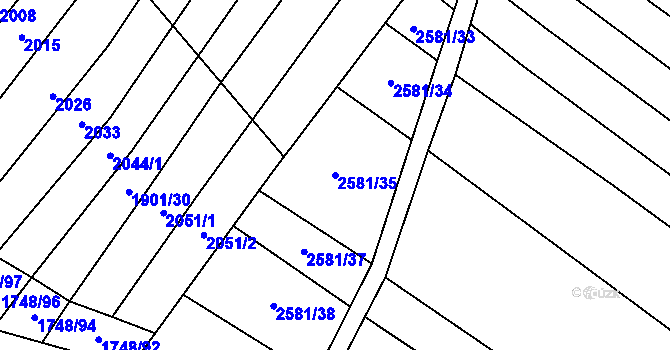 Parcela st. 2581/35 v KÚ Mistřice I, Katastrální mapa