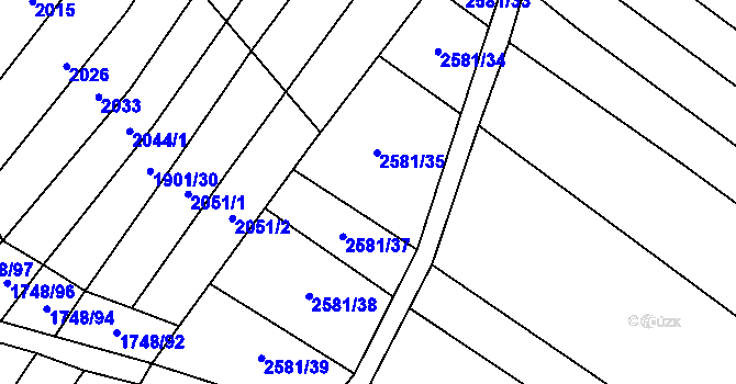 Parcela st. 2581/36 v KÚ Mistřice I, Katastrální mapa