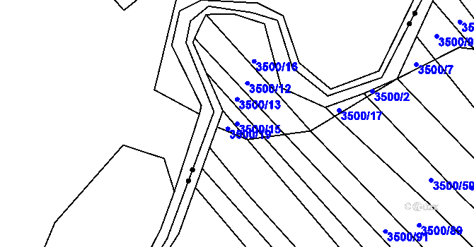 Parcela st. 3500/15 v KÚ Mistřice I, Katastrální mapa