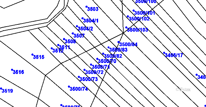Parcela st. 3500/82 v KÚ Mistřice I, Katastrální mapa