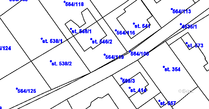 Parcela st. 564/119 v KÚ Mistřice I, Katastrální mapa