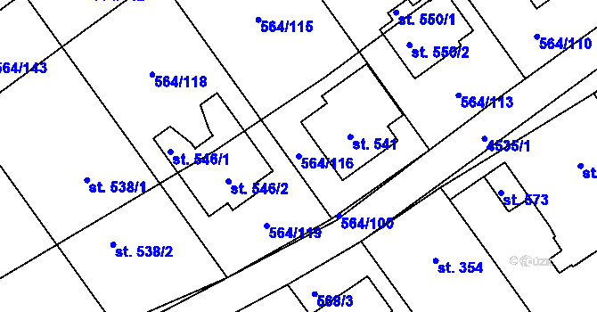 Parcela st. 564/116 v KÚ Mistřice I, Katastrální mapa