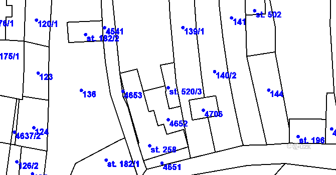 Parcela st. 520/3 v KÚ Mistřice I, Katastrální mapa