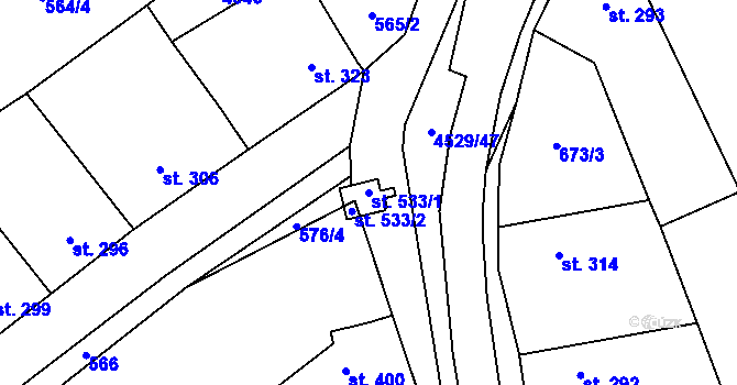 Parcela st. 533/1 v KÚ Mistřice I, Katastrální mapa
