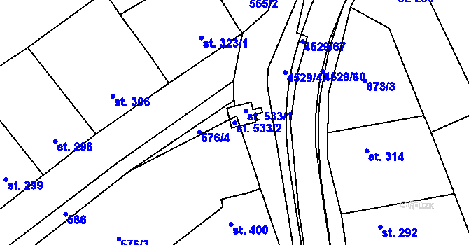 Parcela st. 533/2 v KÚ Mistřice I, Katastrální mapa