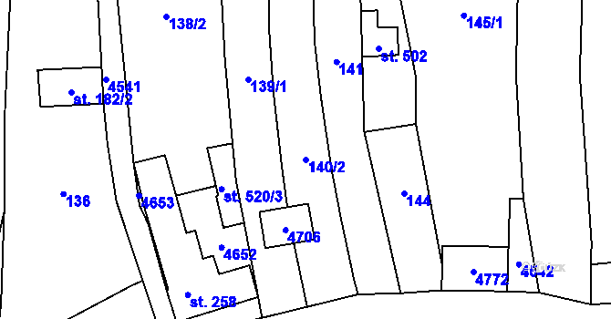 Parcela st. 140/2 v KÚ Mistřice I, Katastrální mapa