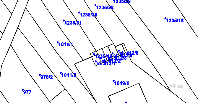 Parcela st. 412/7 v KÚ Mistřice I, Katastrální mapa