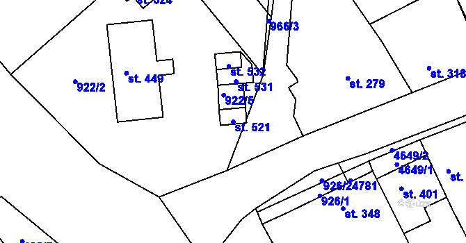 Parcela st. 521 v KÚ Mistřice I, Katastrální mapa