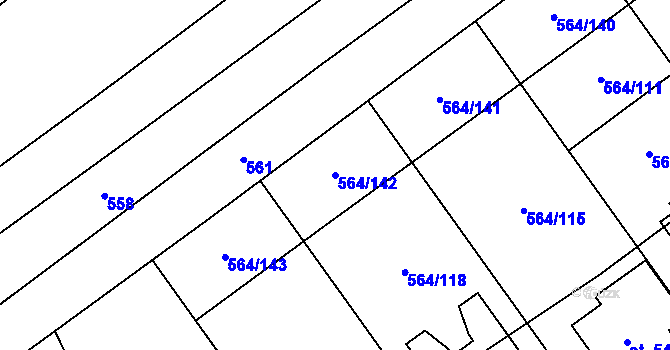 Parcela st. 564/142 v KÚ Mistřice I, Katastrální mapa