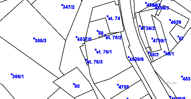 Parcela st. 76/1 v KÚ Mistřice I, Katastrální mapa