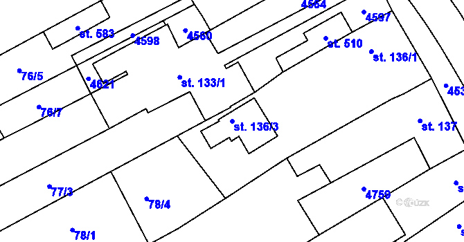 Parcela st. 136/3 v KÚ Mistřice I, Katastrální mapa