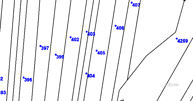Parcela st. 405 v KÚ Mistřice II, Katastrální mapa