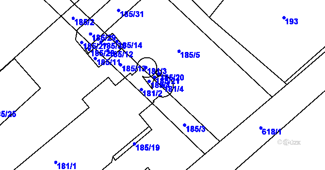 Parcela st. 181/4 v KÚ Koňákov, Katastrální mapa