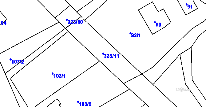 Parcela st. 323/11 v KÚ Koňákov, Katastrální mapa