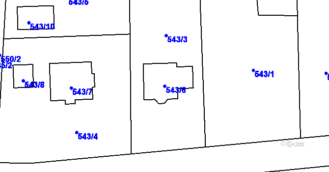 Parcela st. 543/6 v KÚ Koňákov, Katastrální mapa