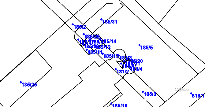Parcela st. 185/13 v KÚ Koňákov, Katastrální mapa