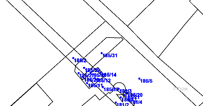 Parcela st. 185/31 v KÚ Koňákov, Katastrální mapa