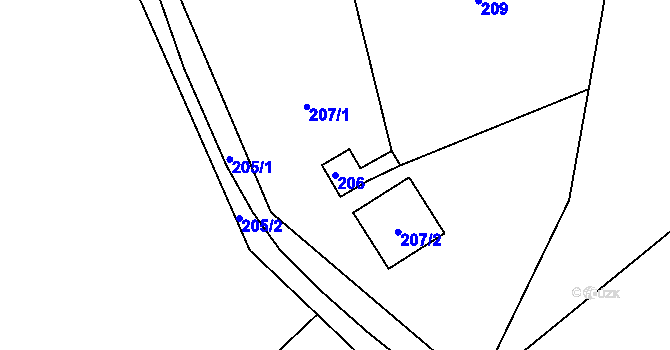 Parcela st. 206 v KÚ Mistřovice, Katastrální mapa