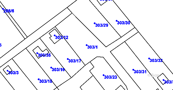 Parcela st. 303/1 v KÚ Mistřovice, Katastrální mapa
