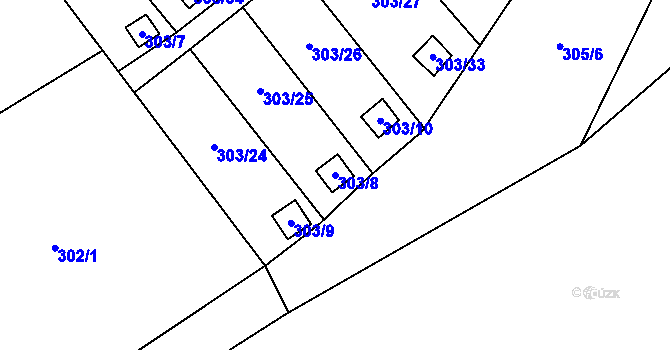 Parcela st. 303/8 v KÚ Mistřovice, Katastrální mapa