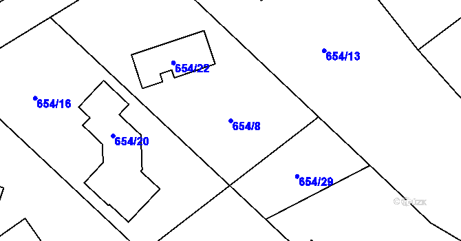 Parcela st. 654/8 v KÚ Mistřovice, Katastrální mapa