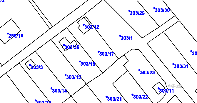 Parcela st. 303/17 v KÚ Mistřovice, Katastrální mapa