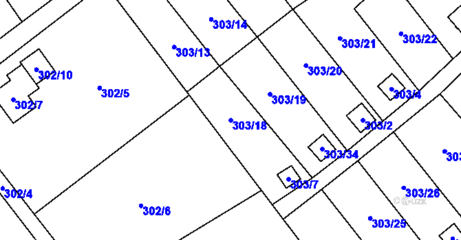 Parcela st. 303/18 v KÚ Mistřovice, Katastrální mapa